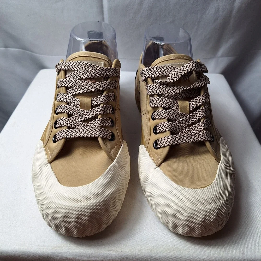 ZARA Toecap Trainer Sneaker Womens Sz 6 Beige Canvas Platform Stackform Gum Sole